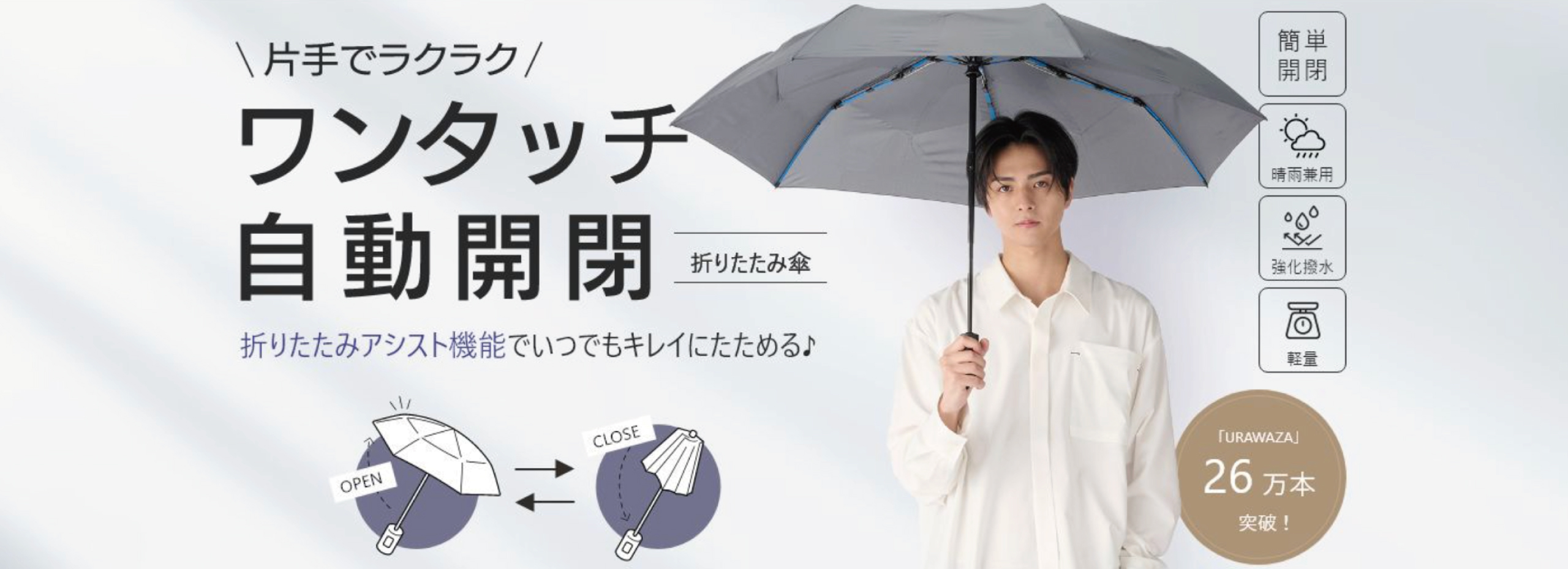 ワンタッチ自動開閉の折りたたみ傘はURAWAZA｜軽量で丈夫・超撥水