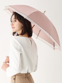 ダックス(DAKS)の【日傘】ダックス (DAKS)  ハウスチェック オーガンジーレース【公式ムーンバット】  雨の日OK スライド式 ジャンプ式 一級遮光 遮熱 日本製 UV 長傘