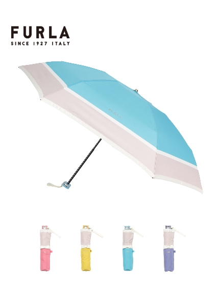 【雨傘】 フルラ (FURLA) りぼんボーダー 折りたたみ傘 【公式ムーンバット】 レディース 軽量 ギフト カーボン