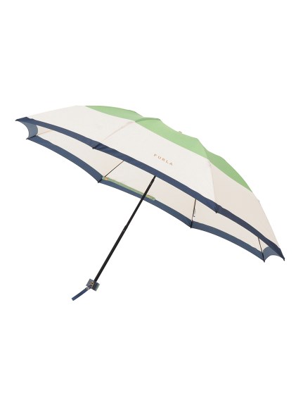 雨傘】 フルラ (FURLA) カラーボーダー ロゴプリント 折りたたみ傘 