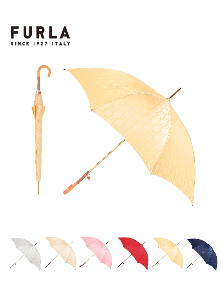 【雨傘】 フルラ (FURLA) ロゴジャガード 長傘 【公式ムーンバット】 レディース UV 耐風傘 ジャンプ式 日本製 手元チャーム ギフト 軽量  グラスファイバー