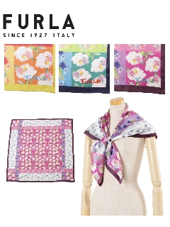 フルラ(FURLA)の【スカーフ】 フルラ (FURLA) ボタニカル プリント 絹100％ 花柄 日本製 スカーフ・バンダナ