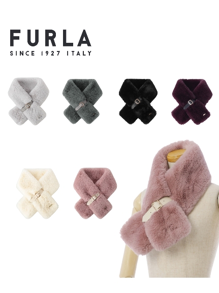 フルラ（FURLA）フェイクファーマフラー ベルト 差し込み ロゴ プレート付 ティペット　ギフト（ネックアイテム/ファーアイテム）の詳細画像