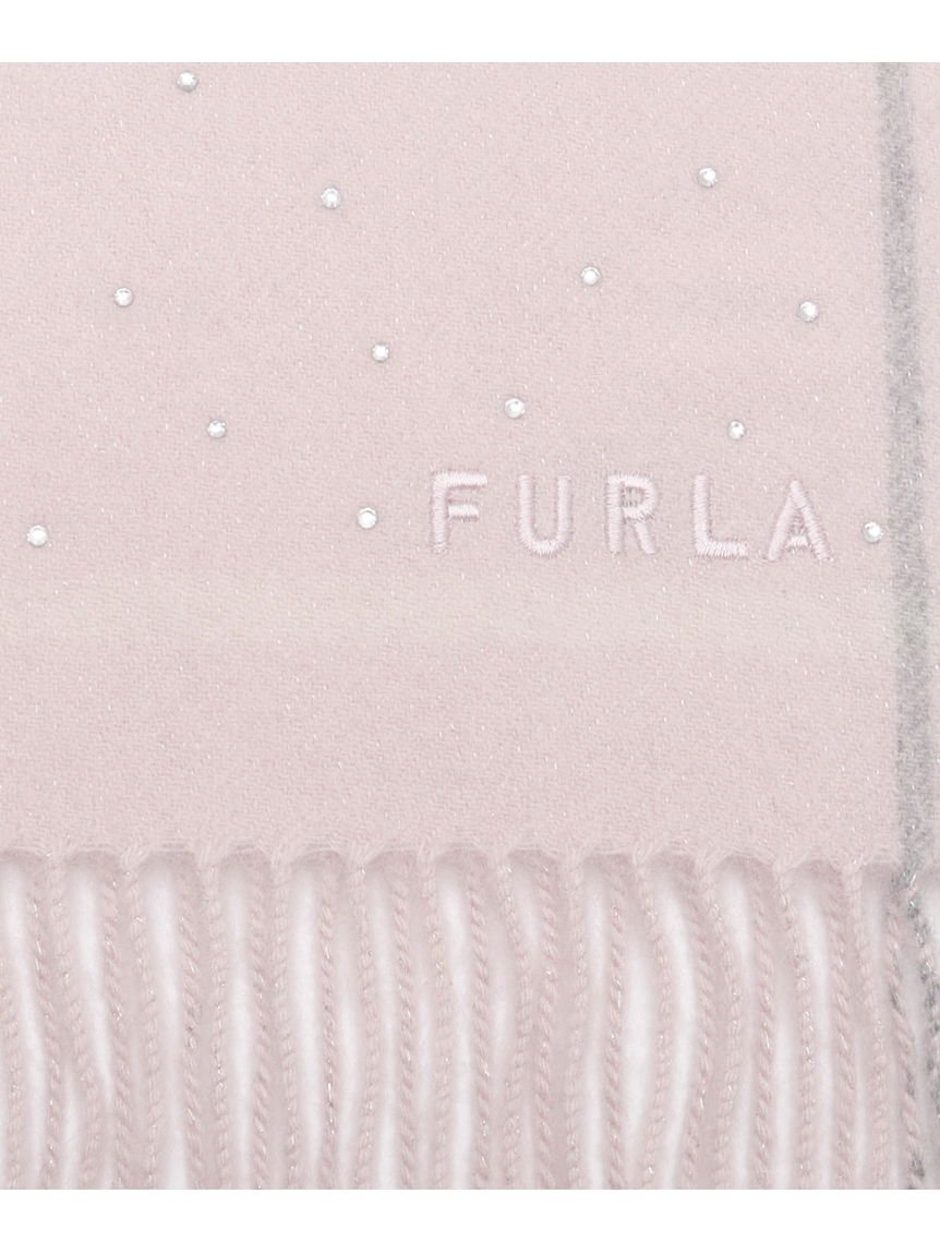 フルラ (FURLA) カシミヤ100％ マフラー ラメ糸入り ラインストーン付き ロゴ刺繍 洗えるカシミヤ ウォッシャブル 約183×
