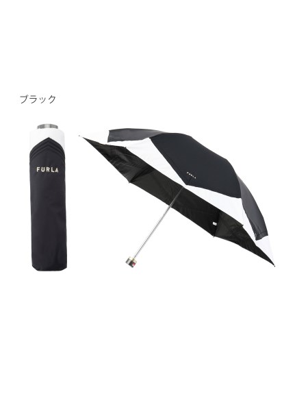 【日傘】フルラ (FURLA) バイカラーカットワーク ロゴ刺繍 折りたたみ傘
