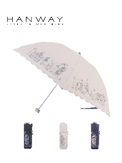 ハンウェイ(HANWAY)の【日傘】ハンウェイ（HANWAY）Paris Travel 折りたたみ傘【公式ムーンバット】[Paris Travel]晴雨兼用 UV 遮熱 遮光 手開き 安全ろくろ 軽量 折りたたみ傘