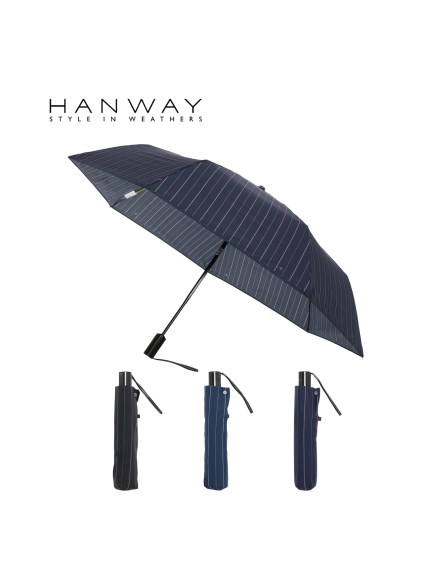 【雨傘】ハンウェイ (HANWAY)  Airport stripe ストライプ 紳士 折りたたみ傘 自動開閉 WJ ワンタッチ 日本製（日傘/折りたたみ傘）の詳細画像