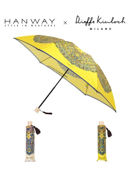 【雨傘】ハンウェイ (HANWAY) Dieffe Kinloch(ディエッフェ・キンロック) コラボ 折りたたみ傘 メルレッティ・イエロー  Merletti Yellow レース柄 日本製