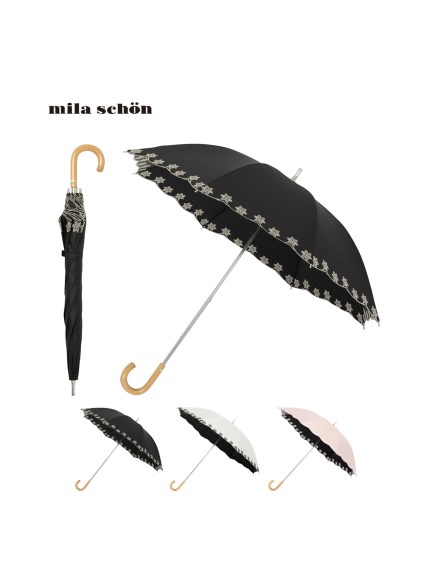 【日傘】ミラ・ショーン (mila schon) 花柄刺繍 長傘 【公式ムーンバット】 レディース スライド式 遮光 遮熱 UV 晴雨兼用