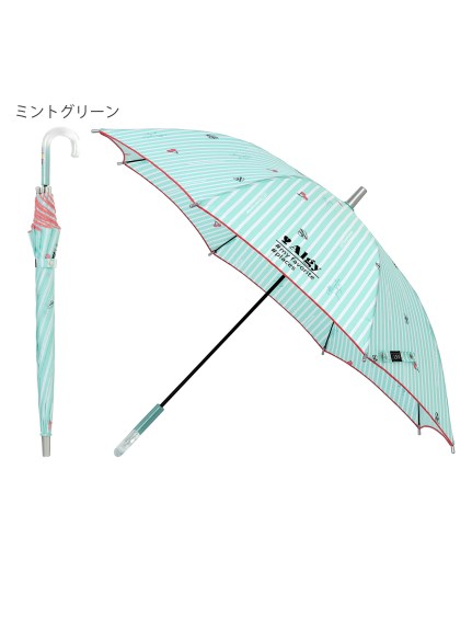 【雨傘】アルジー (ALGY)    ストライプ柄 さくらんぼ 長傘 【公式ムーンバット】 キッズ  晴雨兼用 ジャンプ式 UV グラスファイバー 子供傘（雨傘/長傘）の詳細画像