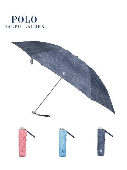 【雨傘】 ポロ ラルフ ローレン (POLO RALPH LAUREN) デニムロゴ 折りたたみ傘 【公式ムーンバット】 レディース 軽量  グラスファイバー ギフト
