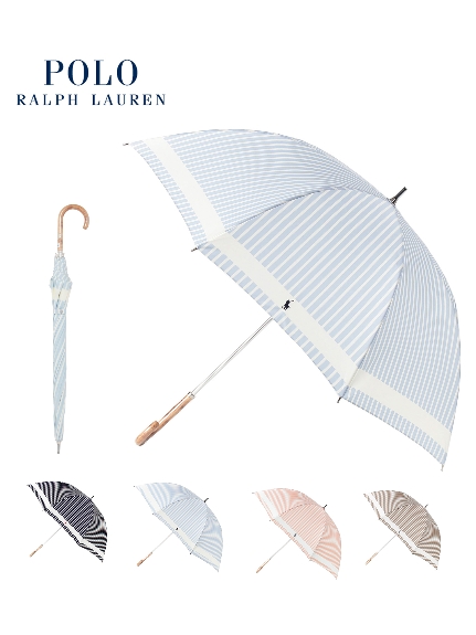 【雨傘】 ポロ ラルフ ローレン (POLO RALPH LAUREN) ストライプ 長傘 【公式ムーンバット】 レディース 軽量 耐風傘  グラスファイバー ギフト