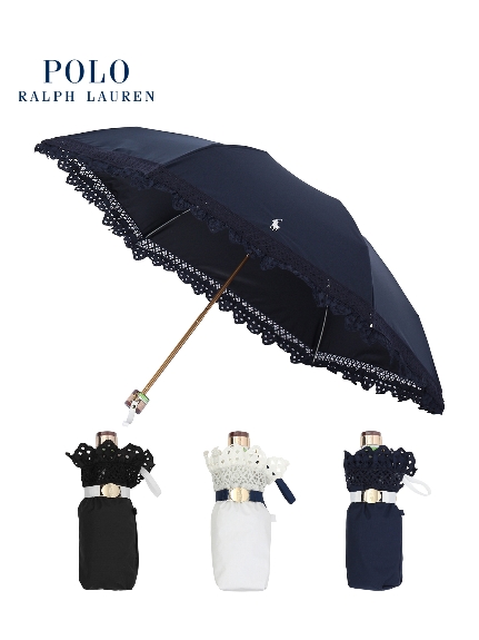【日傘】ポロ ラルフ ローレン (POLO RALPH LAUREN)エンブフリル 折りたたみ傘 無地 ワンポイント遮光 遮熱 UV 晴雨兼用（日傘/折りたたみ傘）の詳細画像