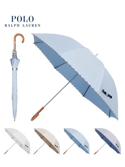 【日傘】ポロ　ラルフ　ローレン (POLO RALPH LAUREN) PPロゴ ストライプ ドット 長傘 【公式ムーンバット】 一級遮光 遮熱 大寸  晴雨兼用