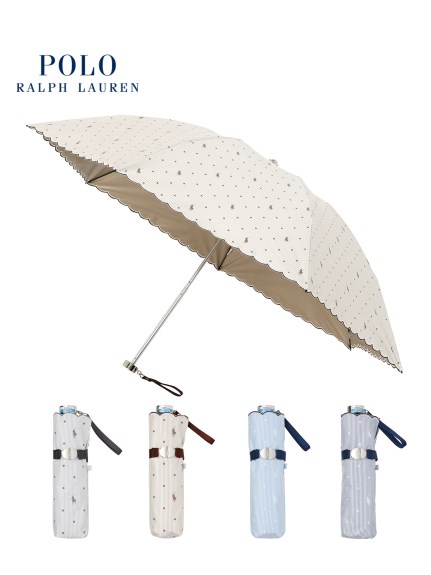 【日傘】ポロ　ラルフ　ローレン (POLO RALPH LAUREN) PPロゴ ストライプ ドット 折りたたみ傘 【公式ムーンバット】 一級遮光  遮熱 大寸 晴雨兼用