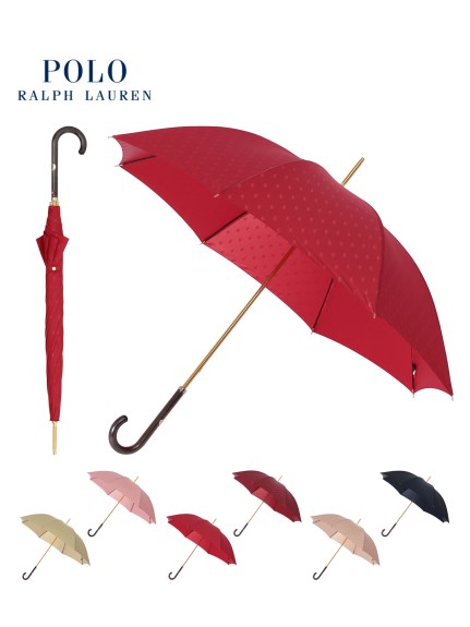 【雨傘】ポロ ラルフ ローレン (POLO RALPH LAUREN) ロゴ ジャカード 長傘 【公式ムーンバット】レディース 日本製 グラスファイバー