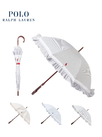 【日傘】 ポロ ラルフ ローレン(POLO RALPH LAUREN) ストライプ フリル 長傘 【公式ムーンバット】 レディース UV 晴雨兼用  遮熱 一級遮光