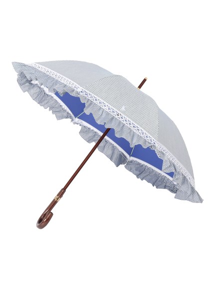 【日傘】ポロ　ラルフ　ローレン (POLO RALPH LAUREN) ストライプフリル 長傘 【公式ムーンバット】  一級遮光 遮熱 UV 晴雨兼用（日傘/長傘）の詳細画像