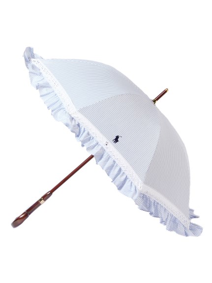 【日傘】ポロ　ラルフ　ローレン (POLO RALPH LAUREN) ストライプフリル 長傘 【公式ムーンバット】  一級遮光 遮熱 UV 晴雨兼用（日傘/長傘）の詳細画像
