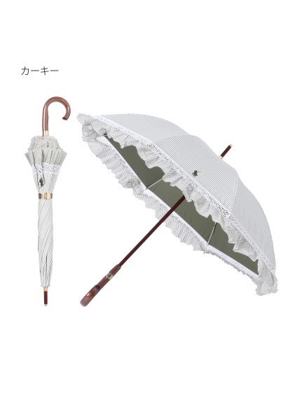 【日傘】ポロ　ラルフ　ローレン (POLO RALPH LAUREN) ストライプフリル 長傘 【公式ムーンバット】 一級遮光 遮熱 UV 晴雨兼用