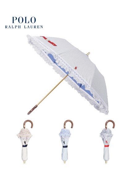 【日傘】ポロ　ラルフ　ローレン (POLO RALPH LAUREN) ストライプフリル 折りたたみ傘 【公式ムーンバット】 一級遮光 遮熱 楽々開閉  UV 晴雨兼用