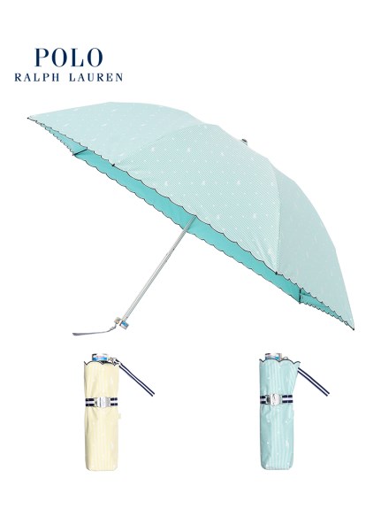 【日傘】ポロ　ラルフ　ローレン (POLO RALPH LAUREN) ストライプドット＆ポロマーク 折りたたみ傘 【公式ムーンバット】 雨の日OK  軽量 一級遮光 遮光 遮熱 UV