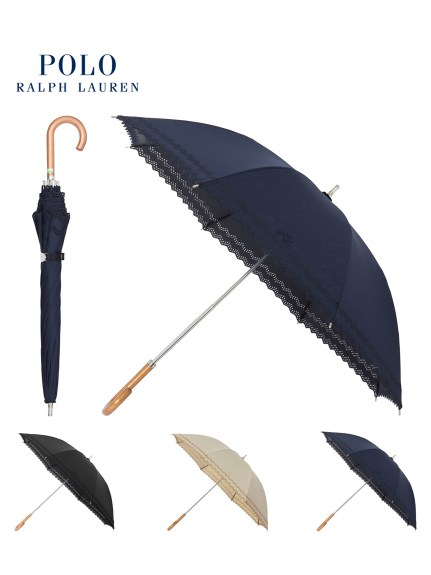 【日傘】ポロ　ラルフ　ローレン (POLO RALPH LAUREN) 無地 ジグザグ 刺繍 長傘 【公式ムーンバット】 スライド式 遮光 遮熱  日本製 UV 晴雨兼用