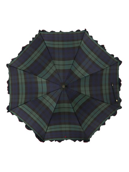 【雨傘】ポロ ラルフ ローレン(POLO RALPH LAUREN) チェック フリル 長傘 ロゴ ワンポイント刺繍 ツイル生地