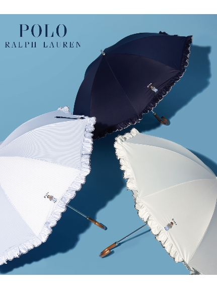 WEB限定【日傘】ポロ ラルフ ローレン (POLO RALPH LAUREN)ワンポイントポロベア刺繍×フリル 長傘 スライドショート式（日傘/長傘）の詳細画像