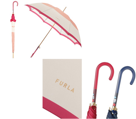 【雨傘】 フルラ （FURLA）カラーボーダーロゴプリントレディース長傘の写真
