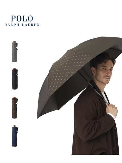 【雨傘】 ポロ ラルフ ローレン （POLO RALPH LAUREN） ロゴジャガード 折りたたみ傘 【公式ムーンバット】 メンズ 軽量  グラスファイバー ギフト｜POLO RALPH LAUREN